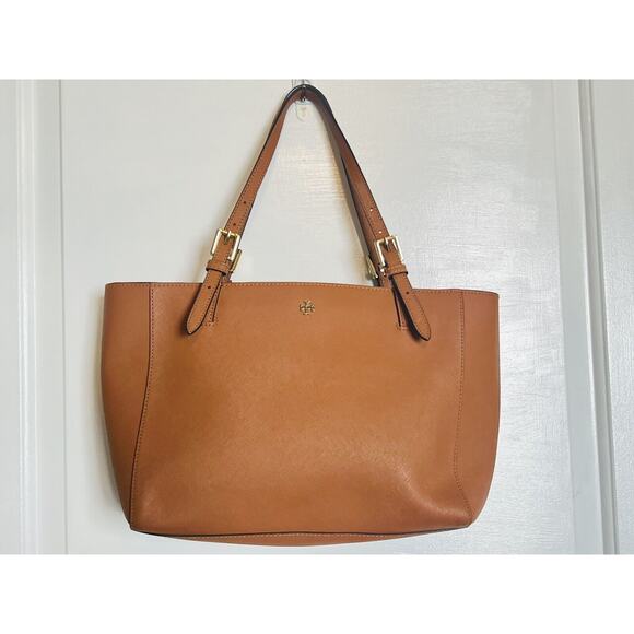 TORY BURCH York Buckle Tote Brown Saffiano Leather Carryall Shoulder Bag Classic - Picture 4 of 12